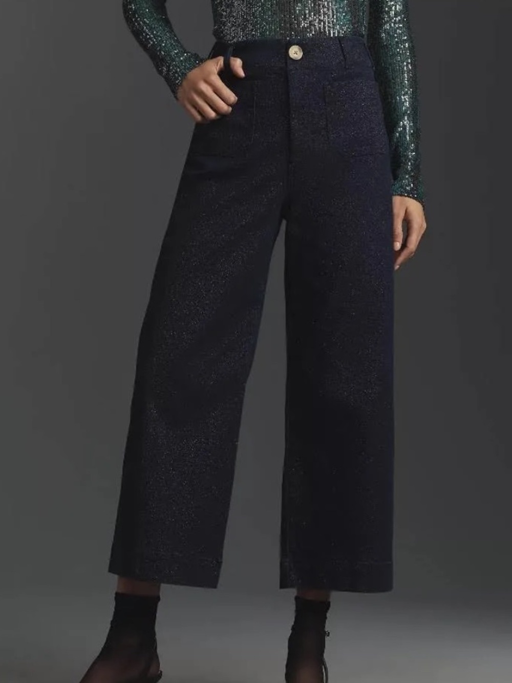 Anthropologie Maeve The Colette Sparkle Denim Wide Leg Pants Size 30/10 Cropped - Picture 1 of 11